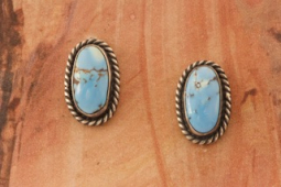 Genuine Golden Hill Turquoise Sterling Silver Post Earrings